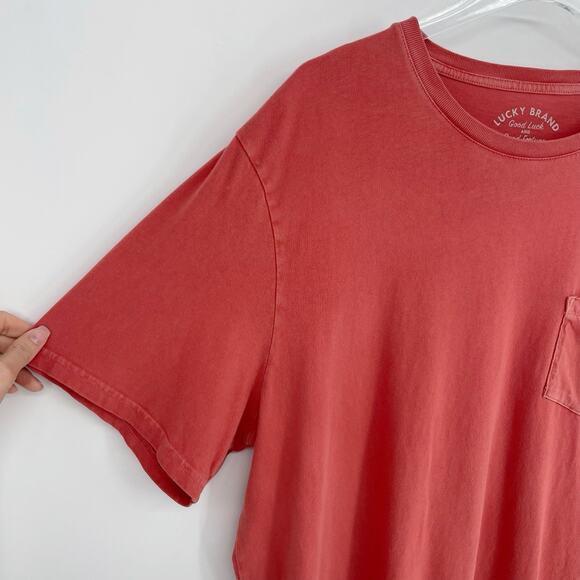 Lucky Brand Mens XL Cotton Crew T-Shirt Large Orange Pink Short Sleeve Pocket - Picture 4 of 10